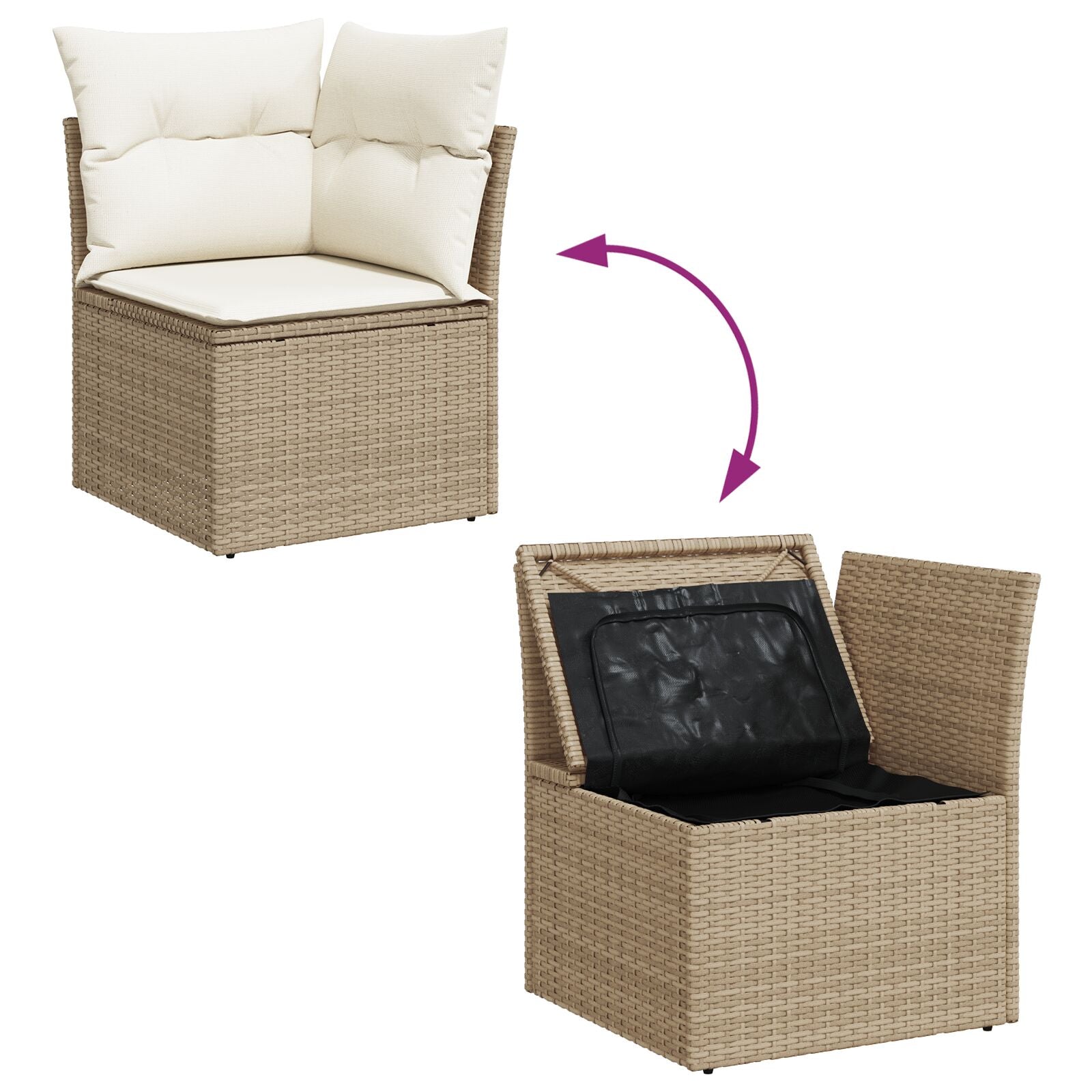 4-Delige Tuinsofa Set Met Kussens Poly Rattan Beige en wit zonder tafel