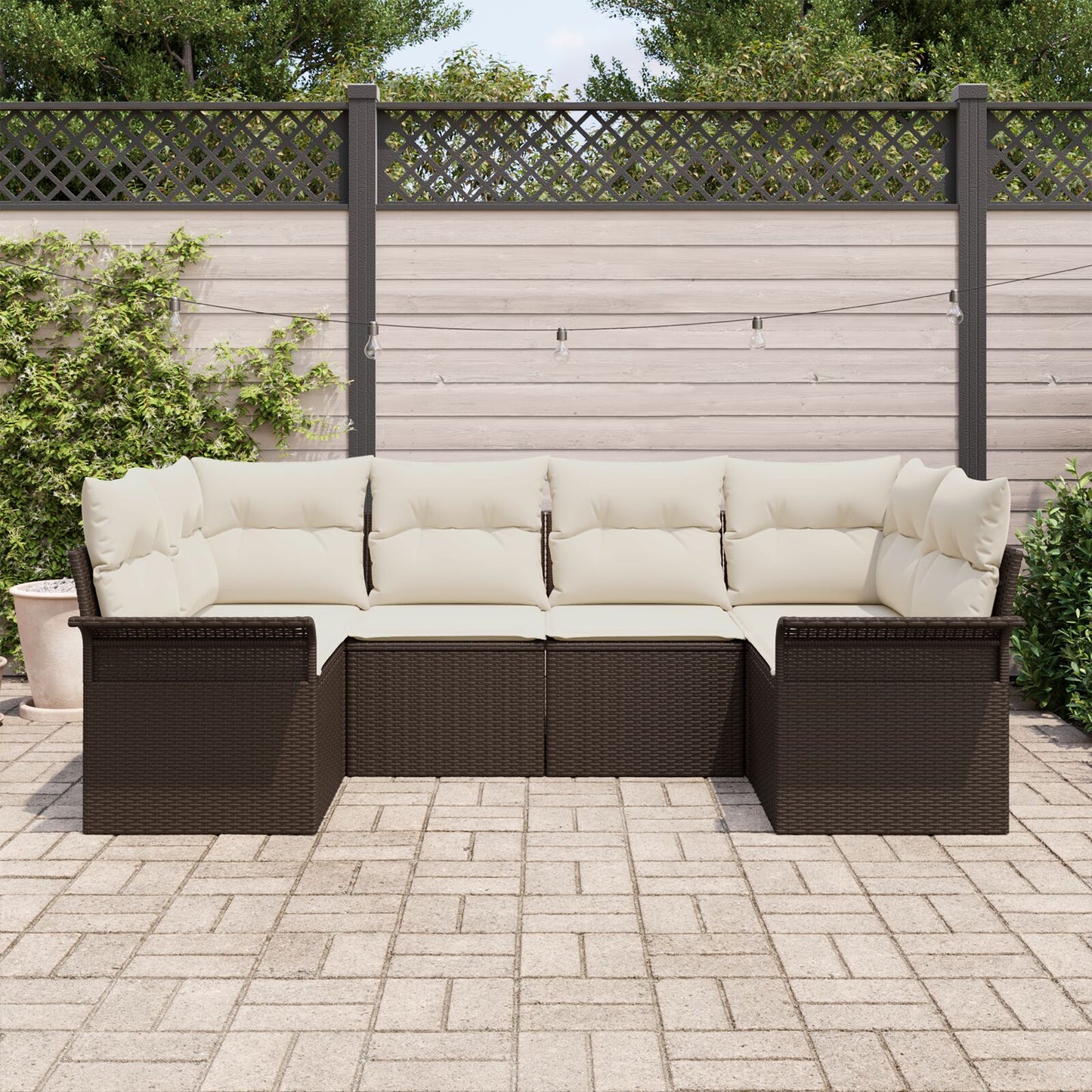 6-Delige Tuin Sofa Set Met Kussens Bruin Poly Rattan