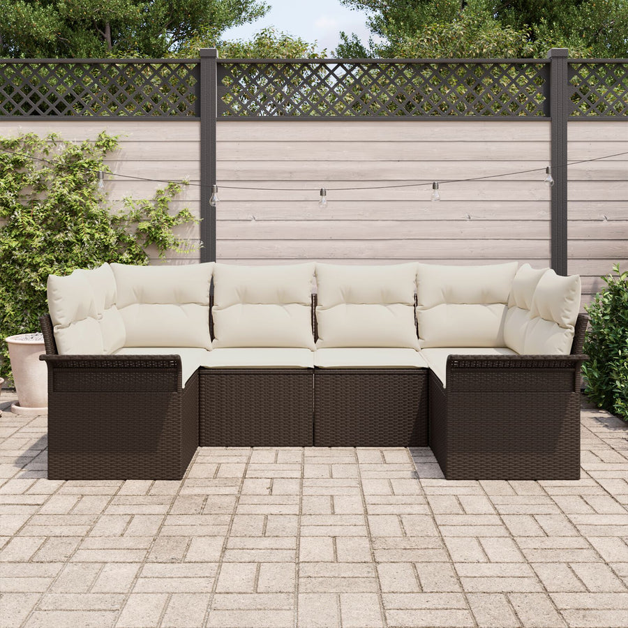 6-Delige Tuin Sofa Set Met Kussens Bruin Poly Rattan