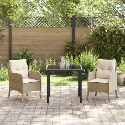 3-Delige Tuin Eet Set Met Kussens Beige Poly Rattan