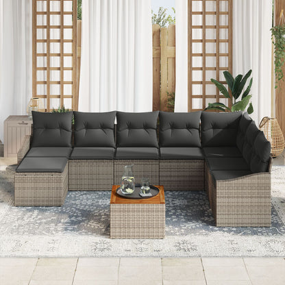 9-Delige Tuinbankset Met Kussens Grijs Poly Rattan Acacia
