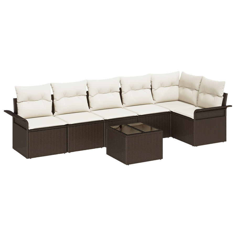 6-Delige Tuin Sofa Set Met Kussens Grijs Poly Rattan Bruin en crème met tafel