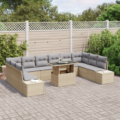 Tuinbankset Set Van 11 Beige, Grijs Riet, Polyester Buitenmeubels