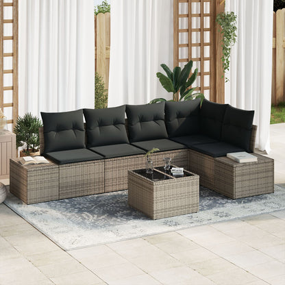 5-Delige Tuinbankset Met Kussens Zwart Poly Rattan Grijs met tafel