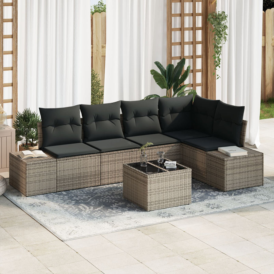 5-Delige Tuinbankset Met Kussens Zwart Poly Rattan Grijs met tafel
