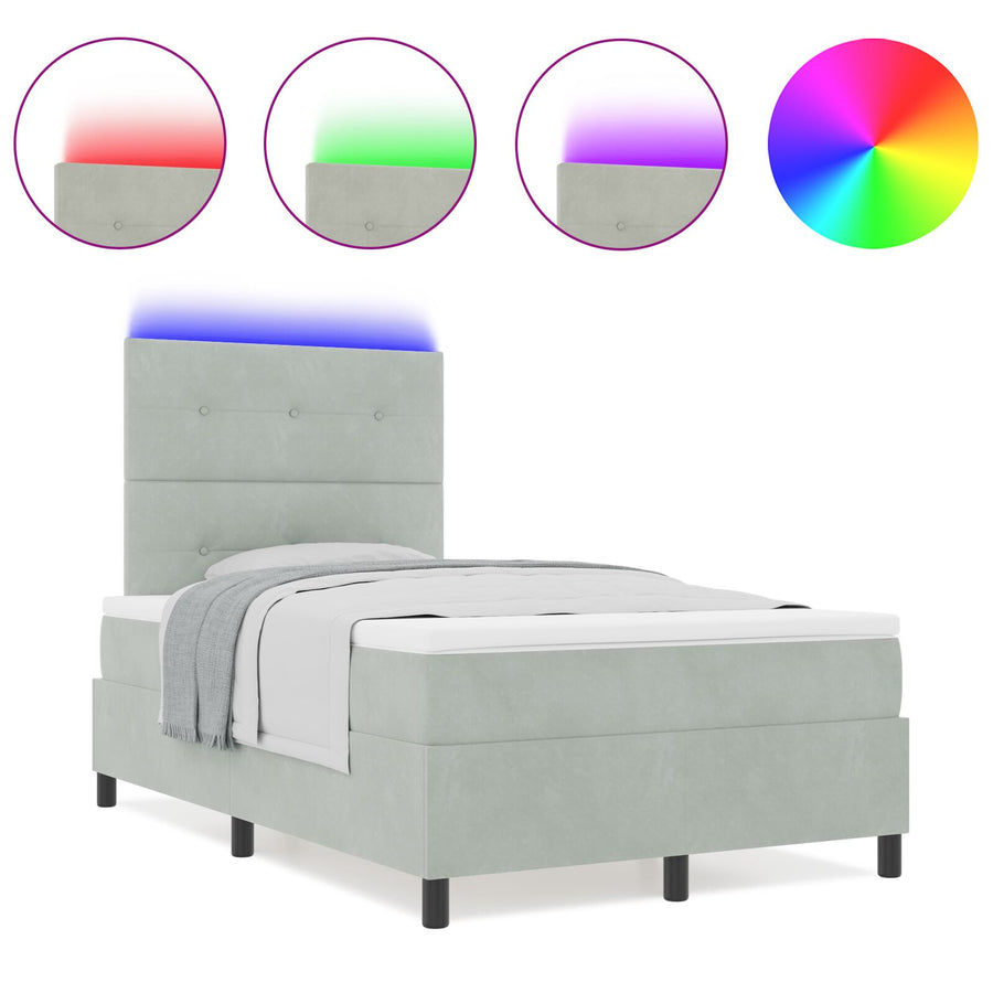 Boxspringbed Met Matras & Led Lichtgrijs 120X190 Cm Fluweel Blauw