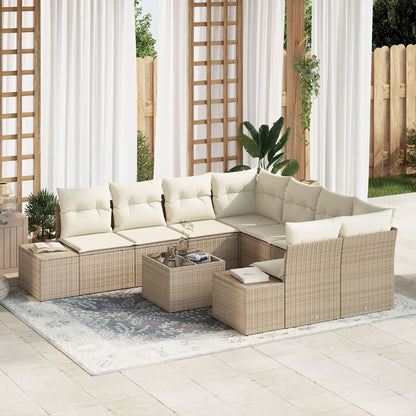 9 Delige Tuin Sofa Set Met Kussens Beige Poly Rattan