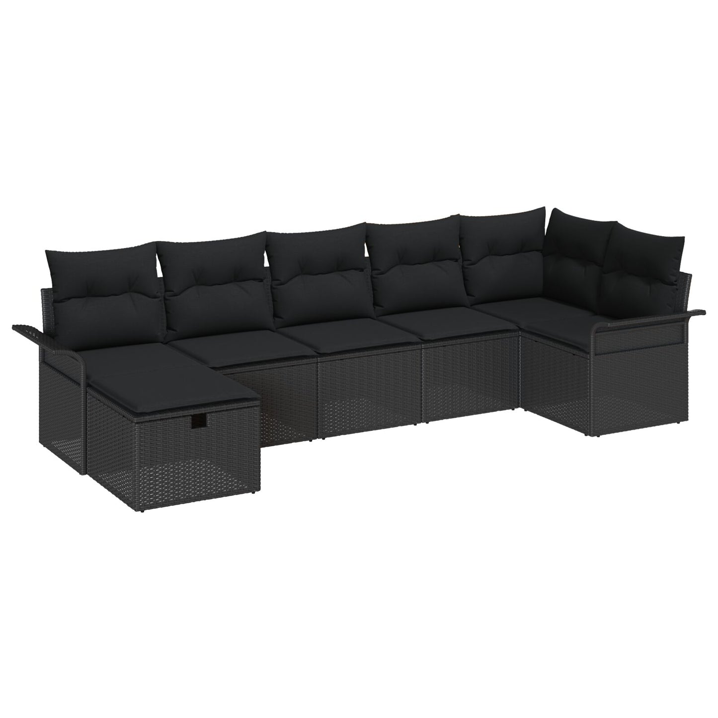7-Delige Tuin Sofa Set Met Kussens Zwart Poly Rattan