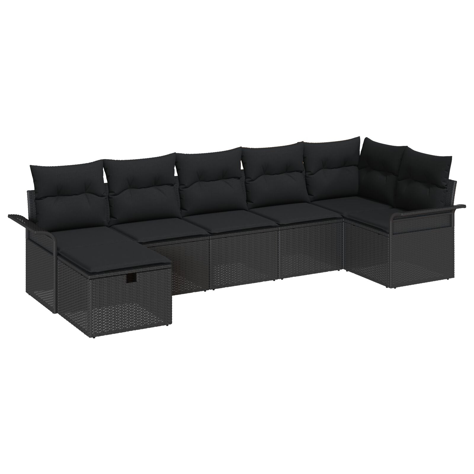 7-Delige Tuin Sofa Set Met Kussens Zwart Poly Rattan