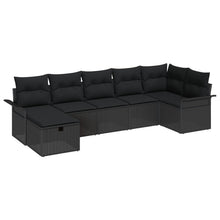 7-Delige Tuin Sofa Set Met Kussens Zwart Poly Rattan