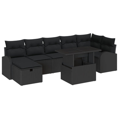 8-Delige Tuin Sofa Set Met Kussens Zwart Poly Rattan