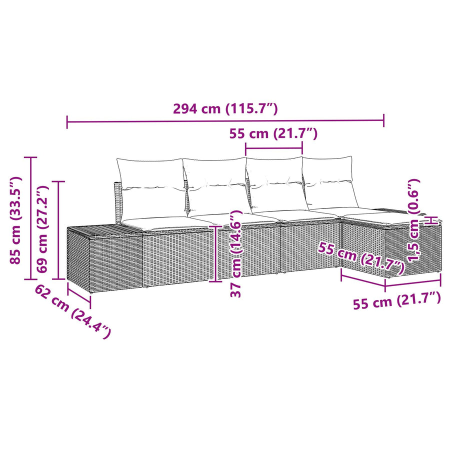 5-Delige Tuinset Met Kussens Poly Rattan Zwart en wit zonder tafel