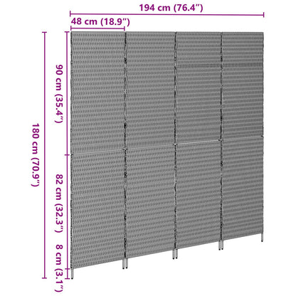 Kamerscherm Vouwbaar 195X Poly Rattan 180 cm Zwart 4 panelen