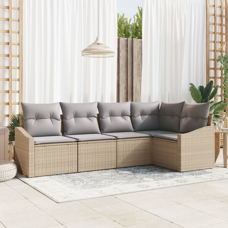 Tuin Sofa Set Set Van 5 Beige Riet Buitensofa Anders Moderne