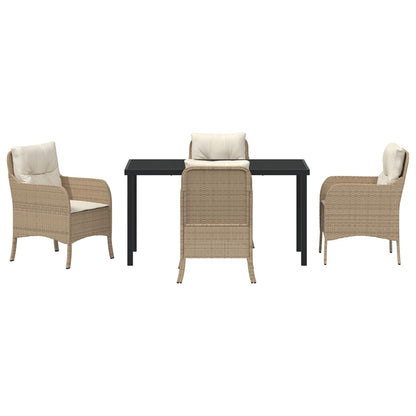5-Delige Tuin Eetset Met Kussens Beige Poly Rattan