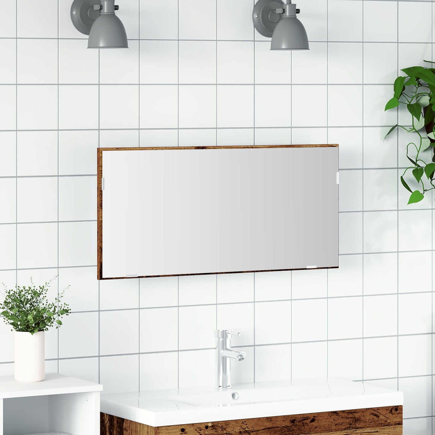 Badkamerspiegelkast Met Led-Verlichting Oude Hout 80X37 Cm