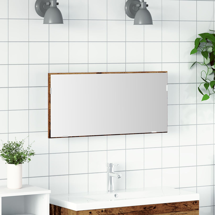 Badkamerspiegelkast Met Led-Verlichting Oude Hout 80X37 Cm