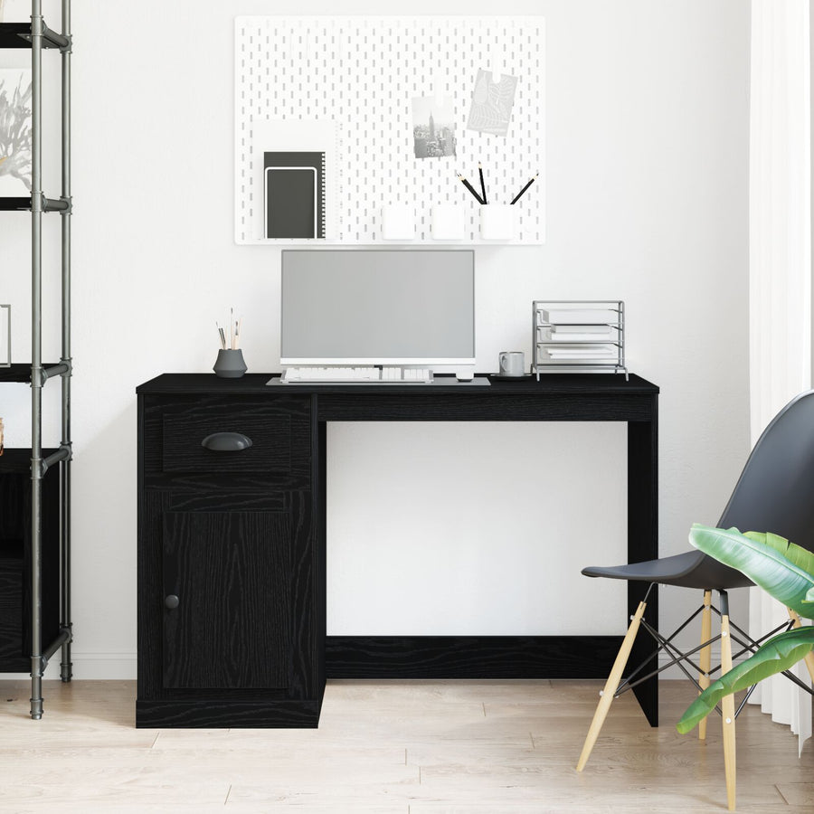 Bureau Met Opslag 50X115X75 Cm Gegutst Hout Zwart eiken