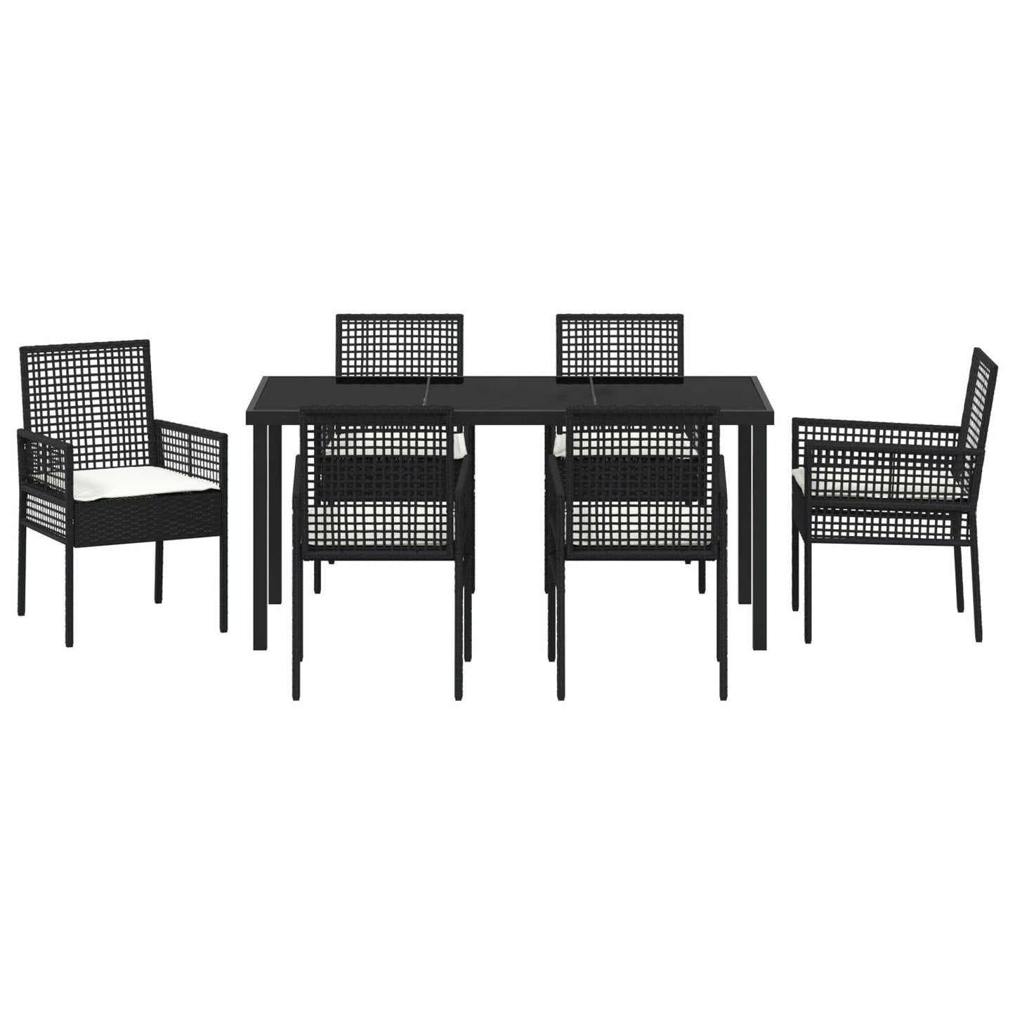 7-Delige Tuinetafelset Met Kussens Zwarte Poly Rattan