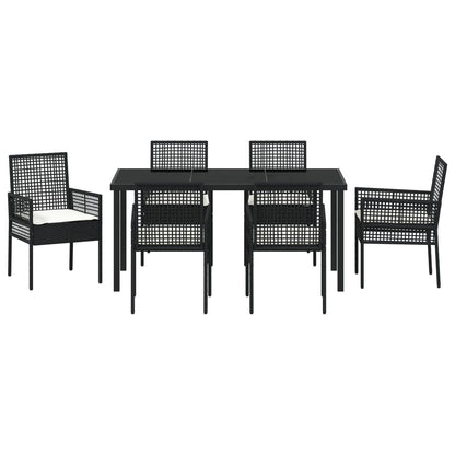 7-Delige Tuinetafelset Met Kussens Zwarte Poly Rattan