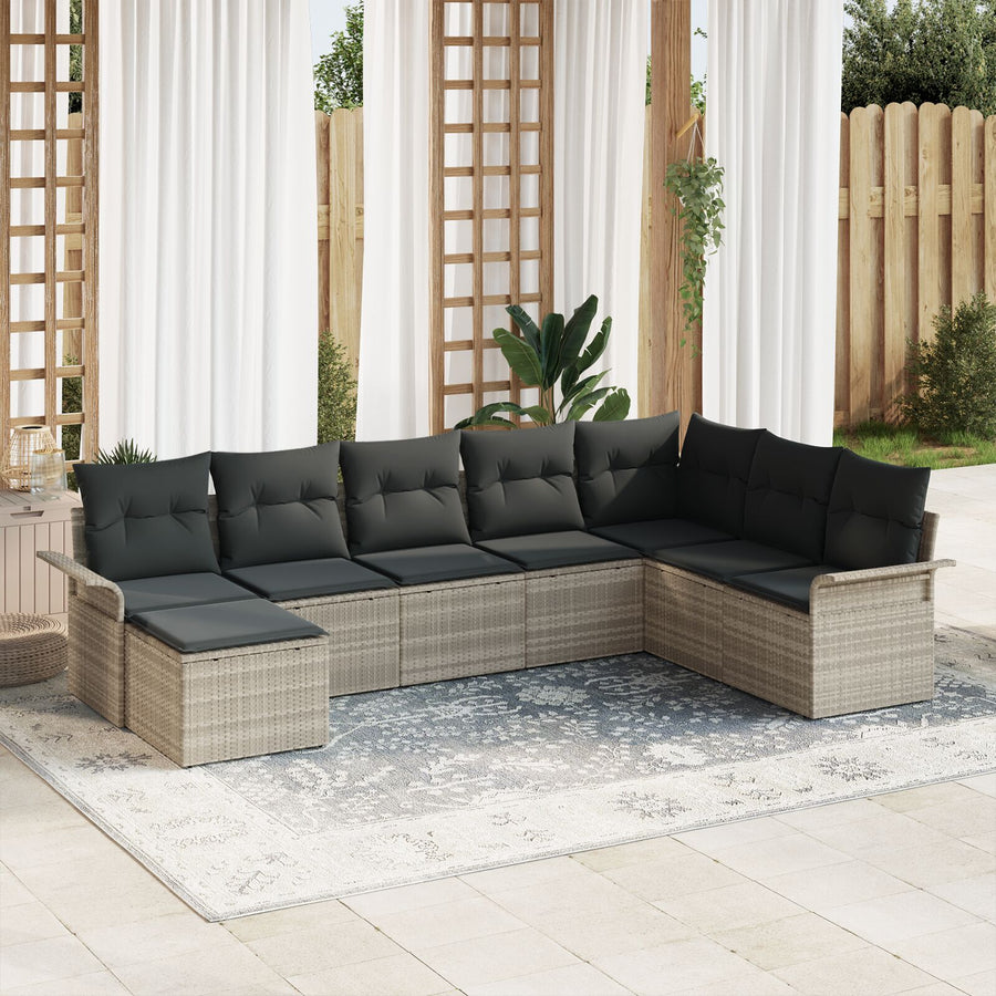 8-Persoons Tuin Sofa Set Met Kussens Lichtgrijs Poly Rattan
