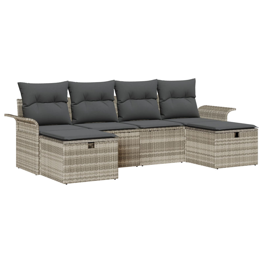 6-Delige Tuin Sofa Set Met Kussens Licht Grijs Poly Rattan