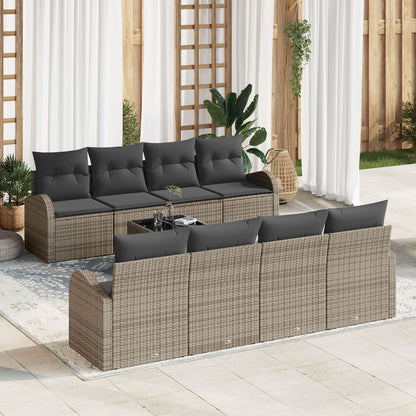 9-Delige Tuinbank Set Met Kussens Grijs Poly Rattan