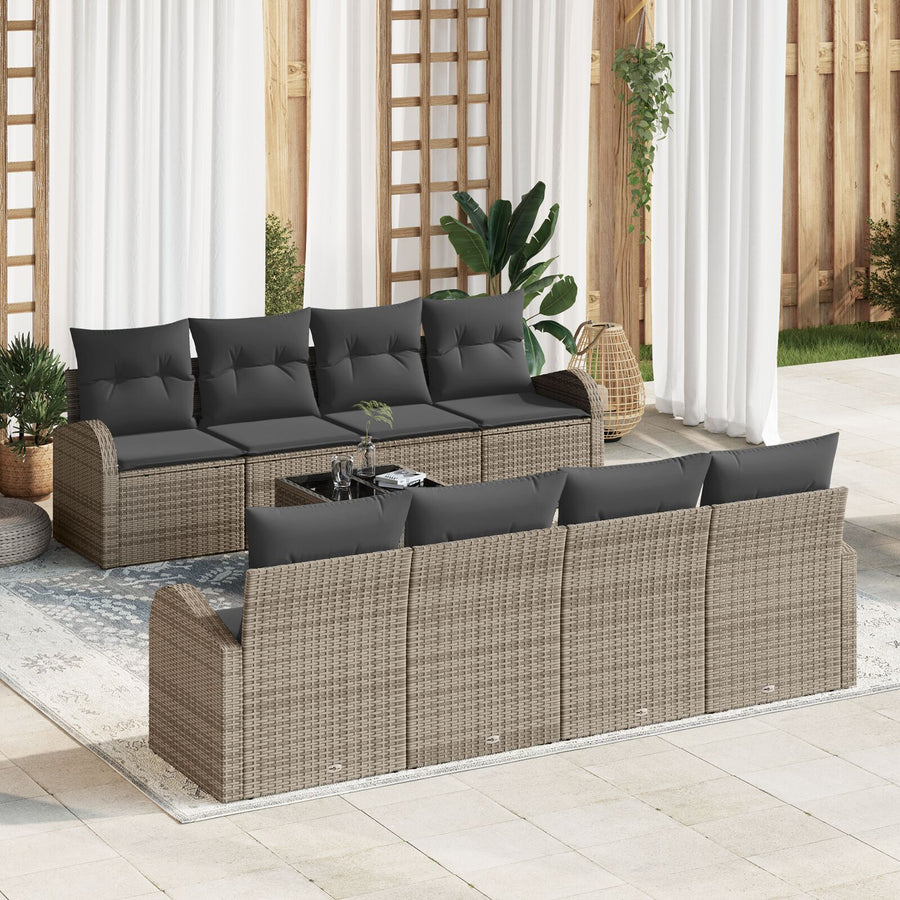 9-Delige Tuinbank Set Met Kussens Grijs Poly Rattan