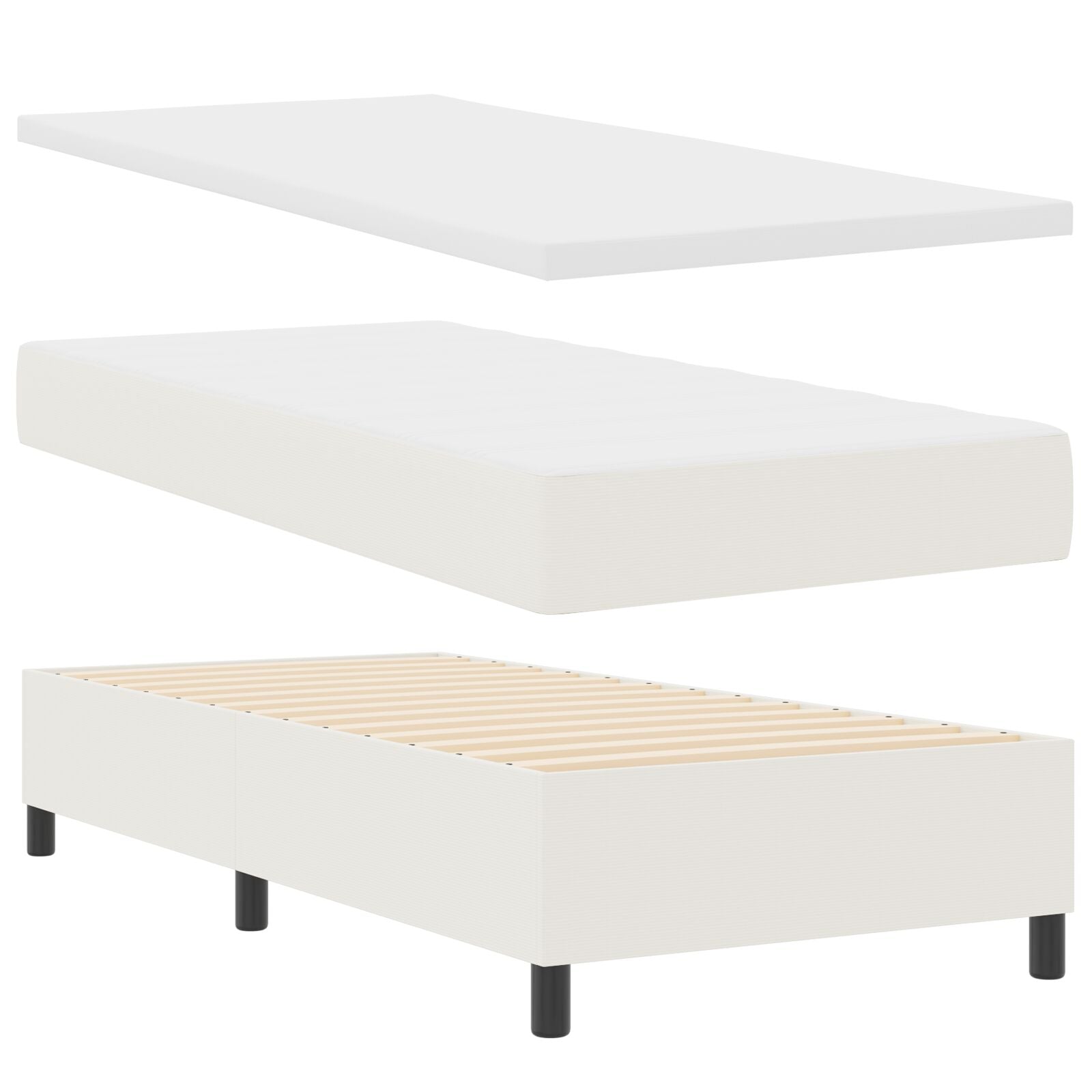 Boxspring Bed Met Matras Crème 100X200 Cm Corduroy Stof