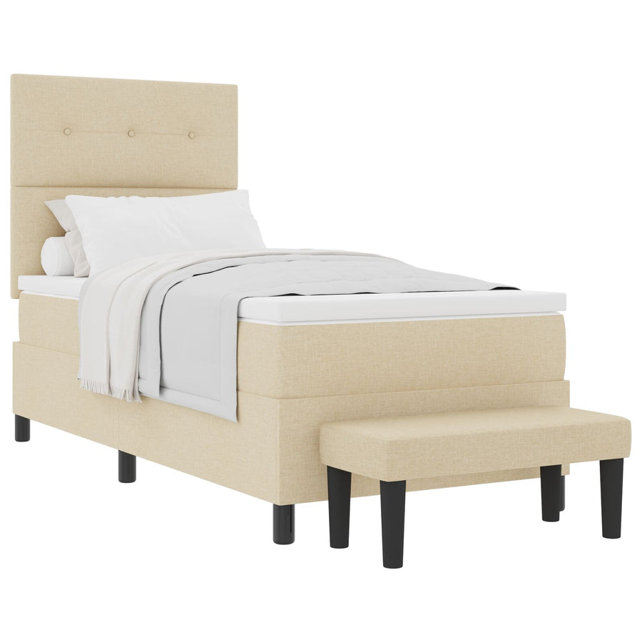 Boxspringbed Met Matras & Bank Stof Crème 80 x 200 cm Knopgevoerd