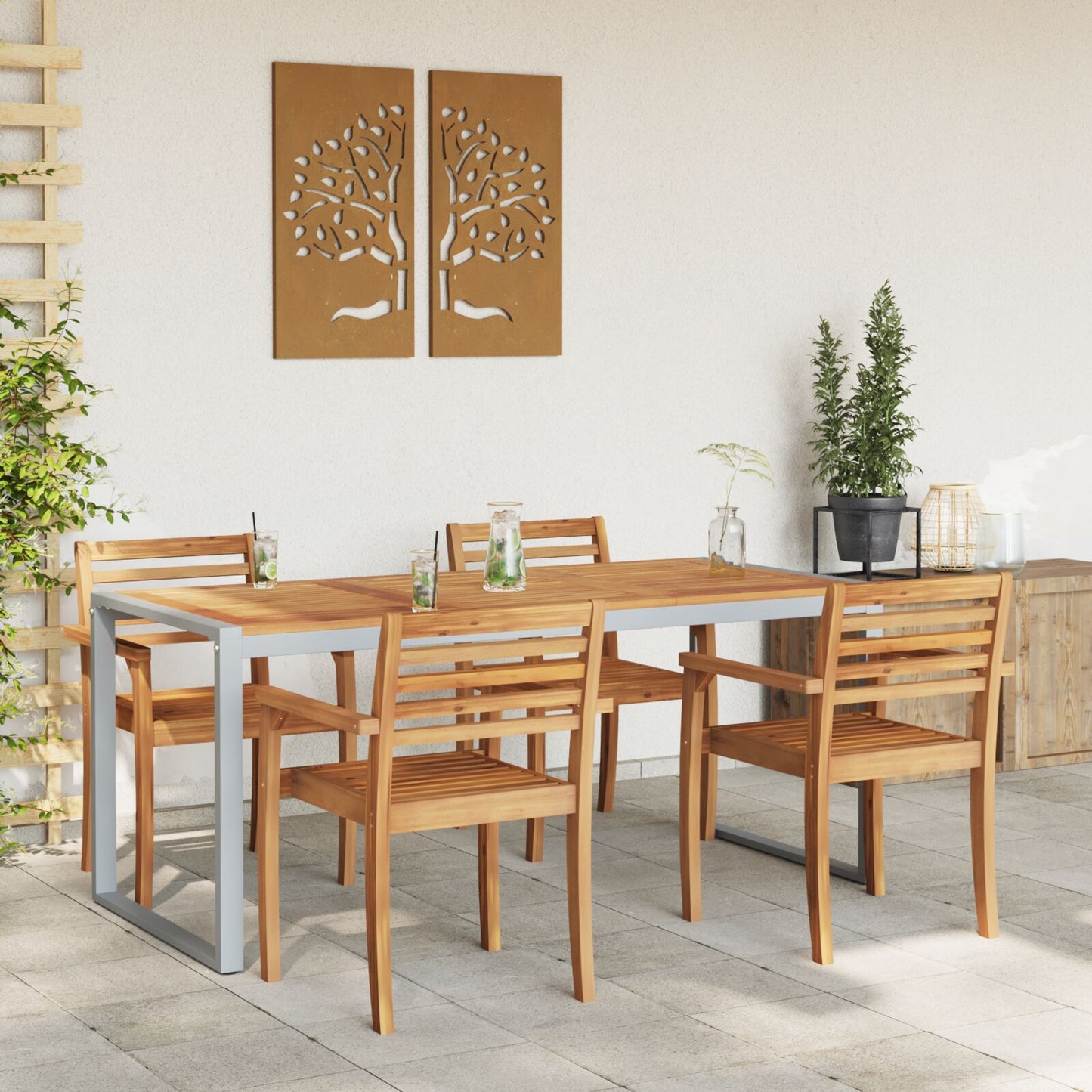 Tuin Eettafel Grijs 180X90X75 Cm Staal & Massief Acaciahout