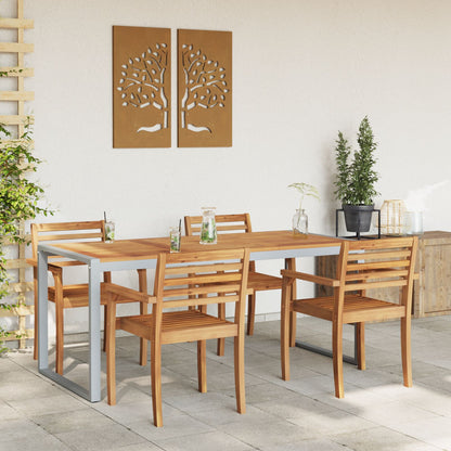 Tuin Eettafel Grijs 180X90X75 Cm Staal & Massief Acaciahout