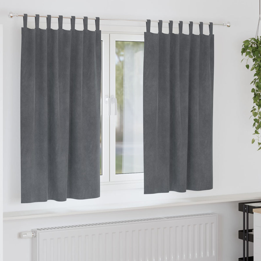 Zwarte Uitlaatgordijnen Met Hanglussen 2 Stuks Fluweel Super Lichtgrijs 140 x 175 cm met ophanglussen