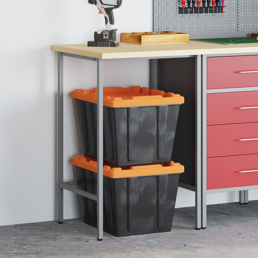 Werktafel 55X55X85 Cm Staal En Bewerkt Hout Grijs Hoektafel