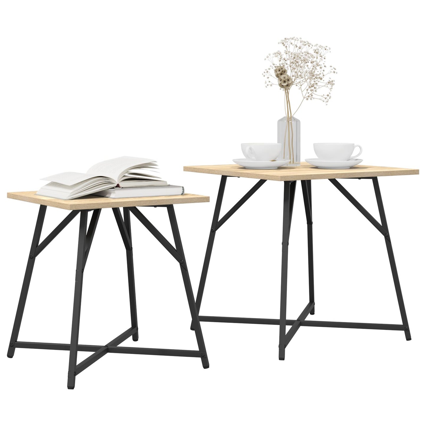 Bijzettafel Set Van 2 - Hout En Metaal Sonoma eiken