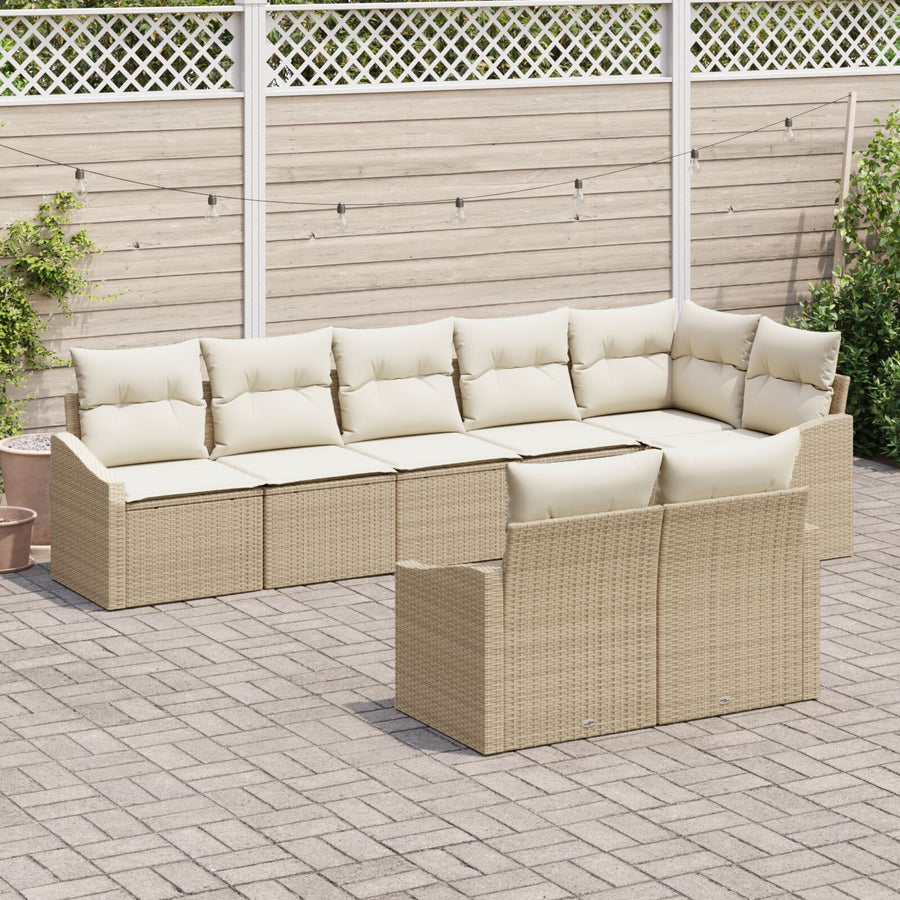 8 Delige Tuin Eetset Met Kussens Beige Poly Rattan