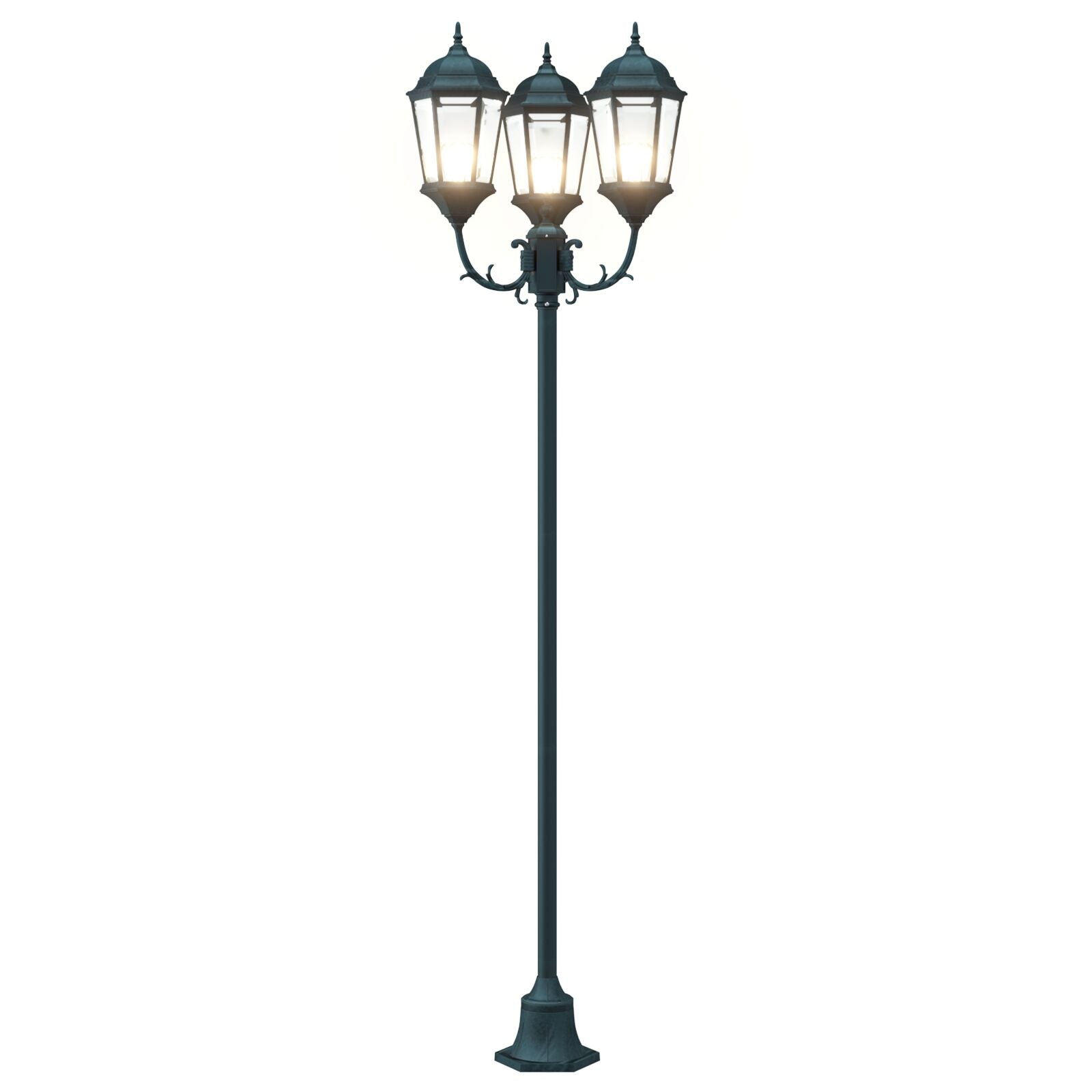 Tuinlampenpaal 3-Lamp E27 Groen 220 Cm Aluminium Donkergroen