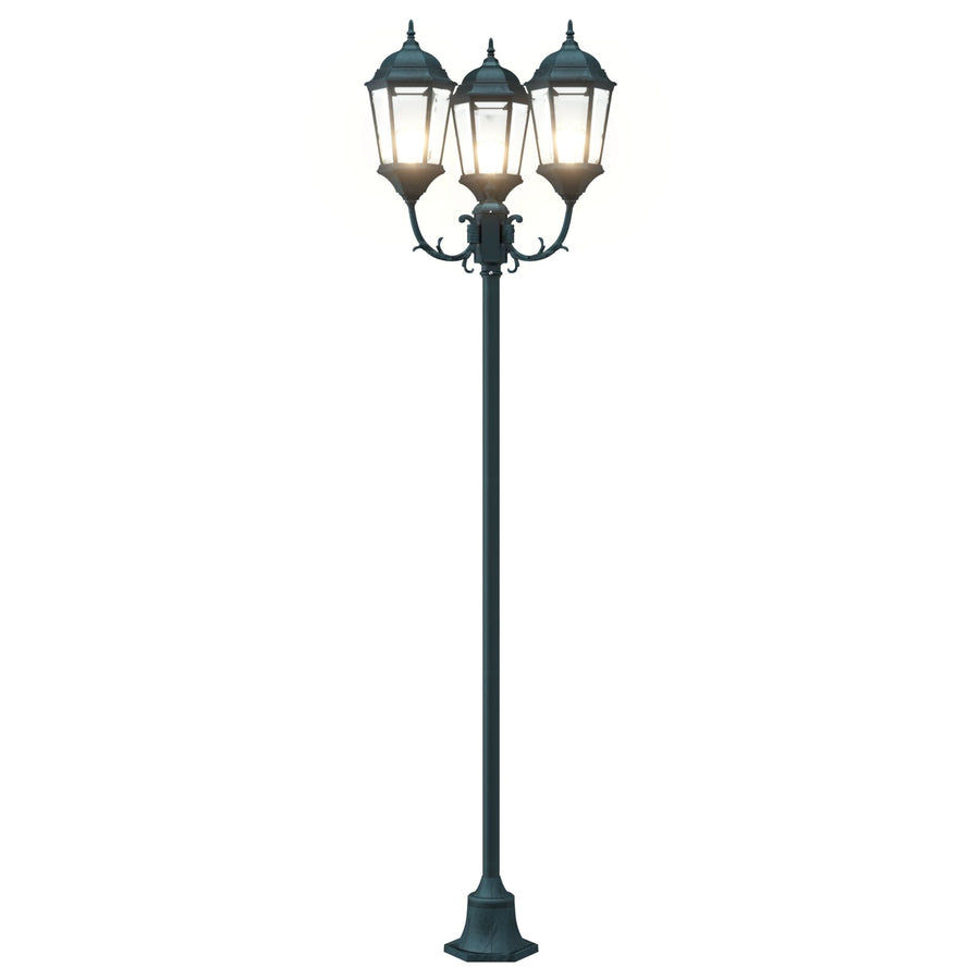 Tuinlampenpaal 3-Lamp E27 Groen 220 Cm Aluminium Donkergroen