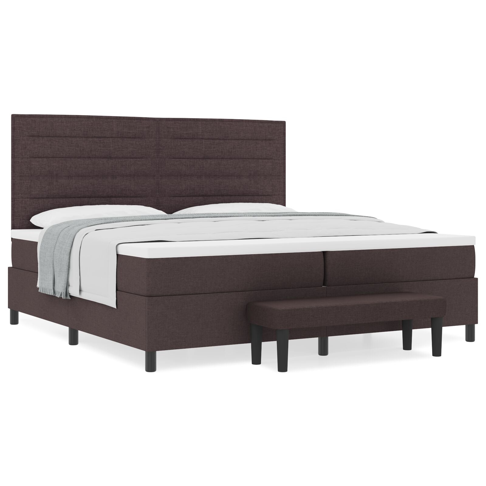 Boxspringbed Met Matras & Bank Stof Donkerbruin 200 x 200 cm Lijnen ontwerp