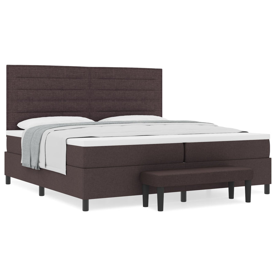 Boxspringbed Met Matras & Bank Stof Donkerbruin 200 x 200 cm Lijnen ontwerp