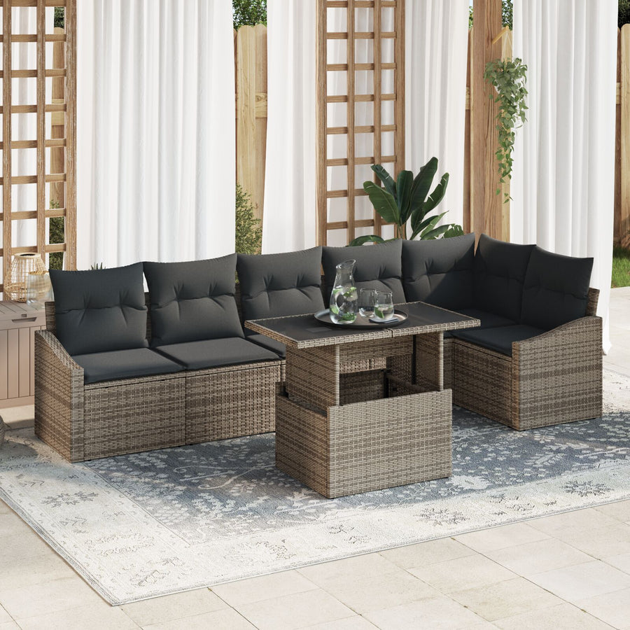 7-Delige Tuin Sofa Set Met Kussens Grijs Poly Rieten