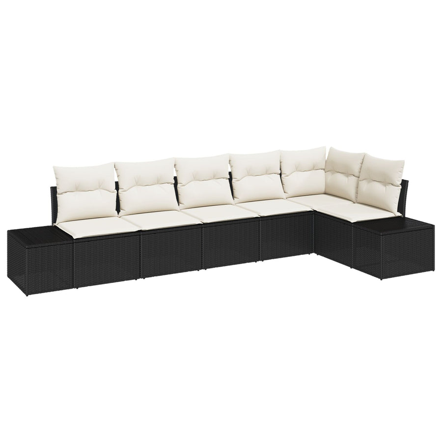 6-Delige Tuin Sofa Set Met Kussens Poly Rattan Zwart en wit zonder tafel