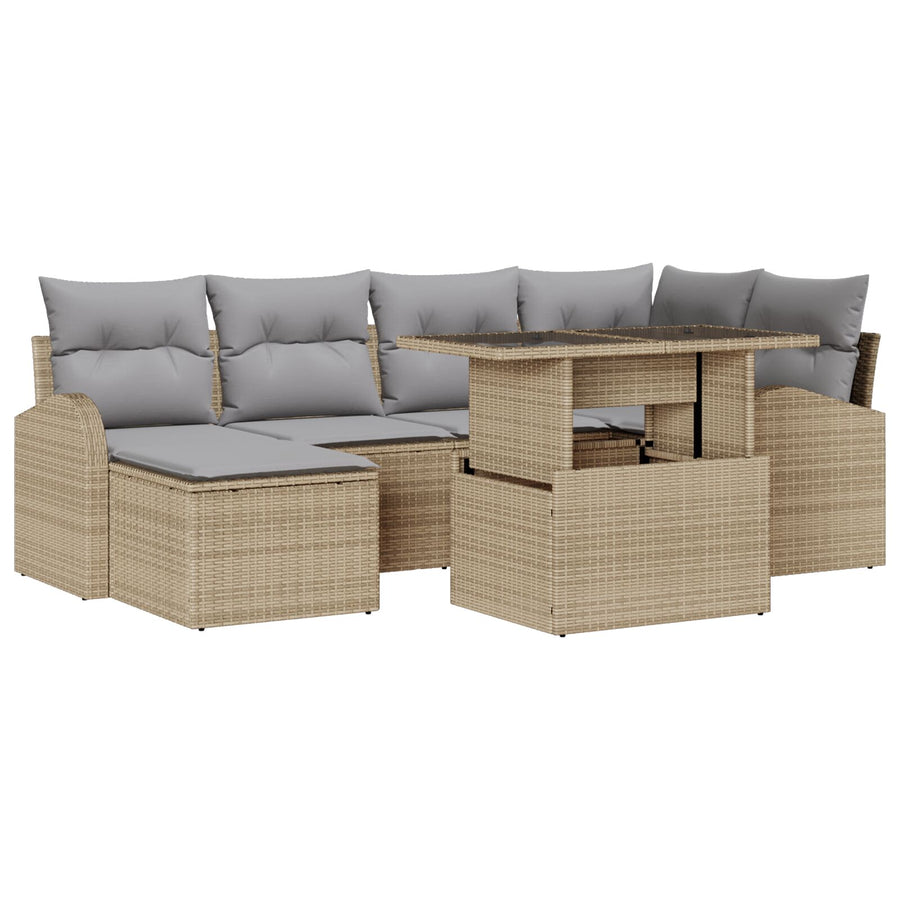 7-Delige Tuin Sofa Set Met Kussens Beige Poly Rattan