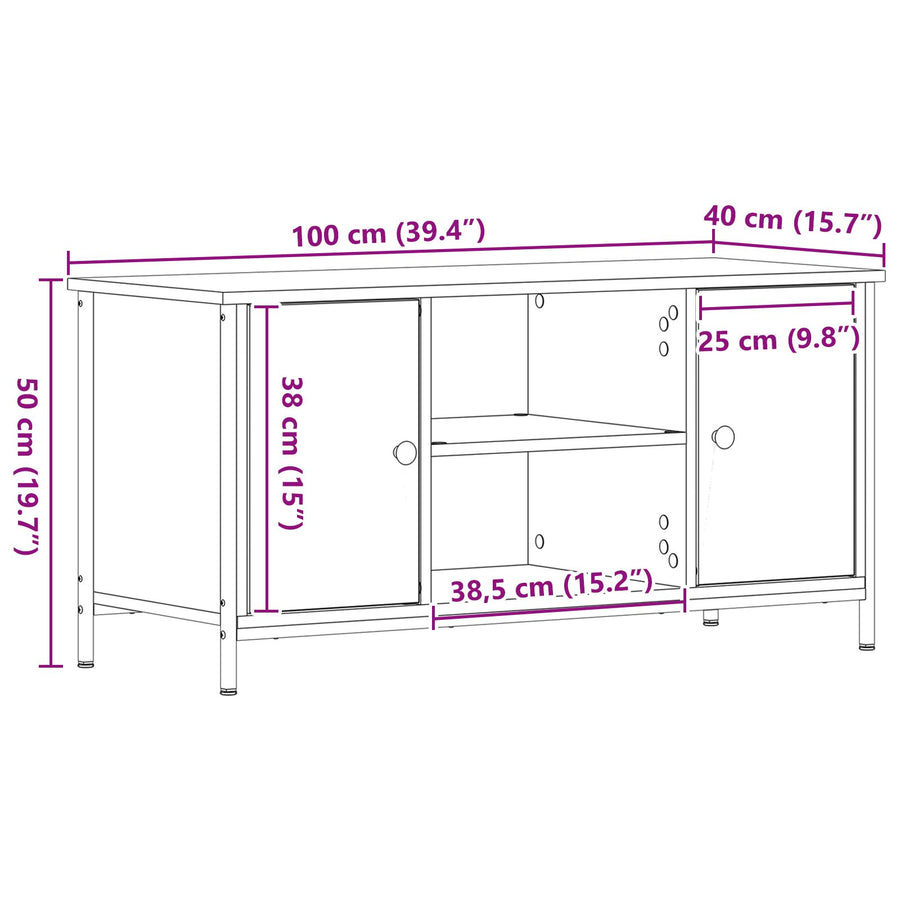 Tv-Meubel Oud Hout 100X40X50 Cm Geprefabriceerd Hout En Staal