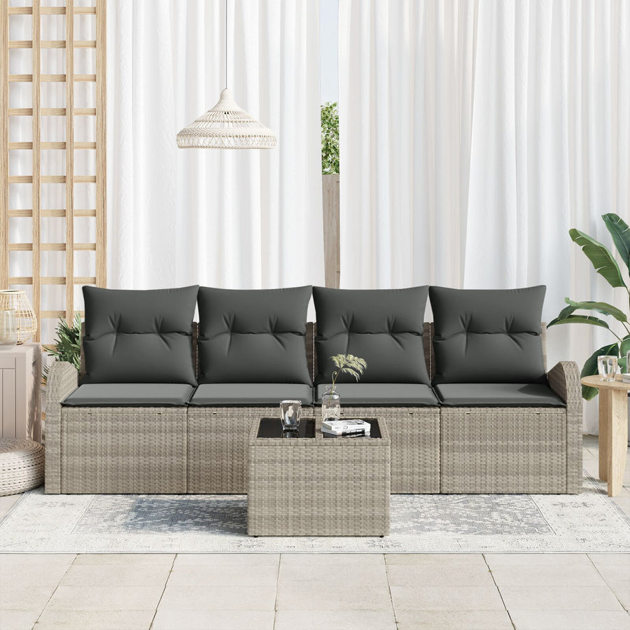 5-Delige Tuinbankset Met Kussens Lichtgrijs Poly Rattan