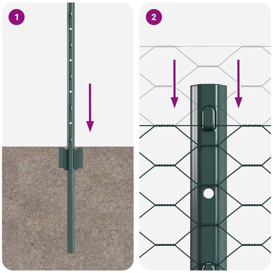 Hekpalen 5 St U-Channel Groen 80 Cm Staal,  Zeshoekig Hek Groen 0.8X10 M Staal