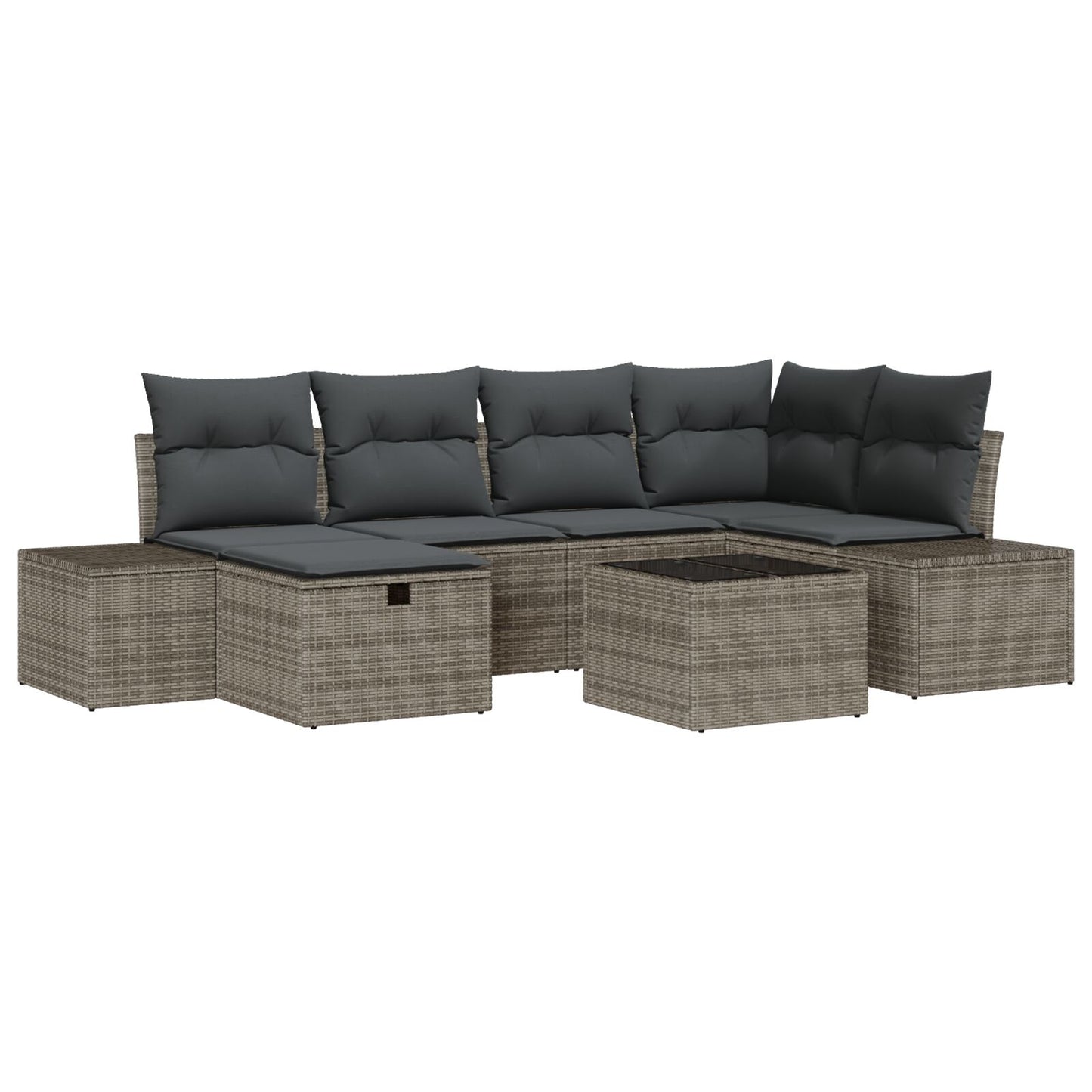 7-Delige Tuinsofa Set Met Kussens Grijs Poly Rattan