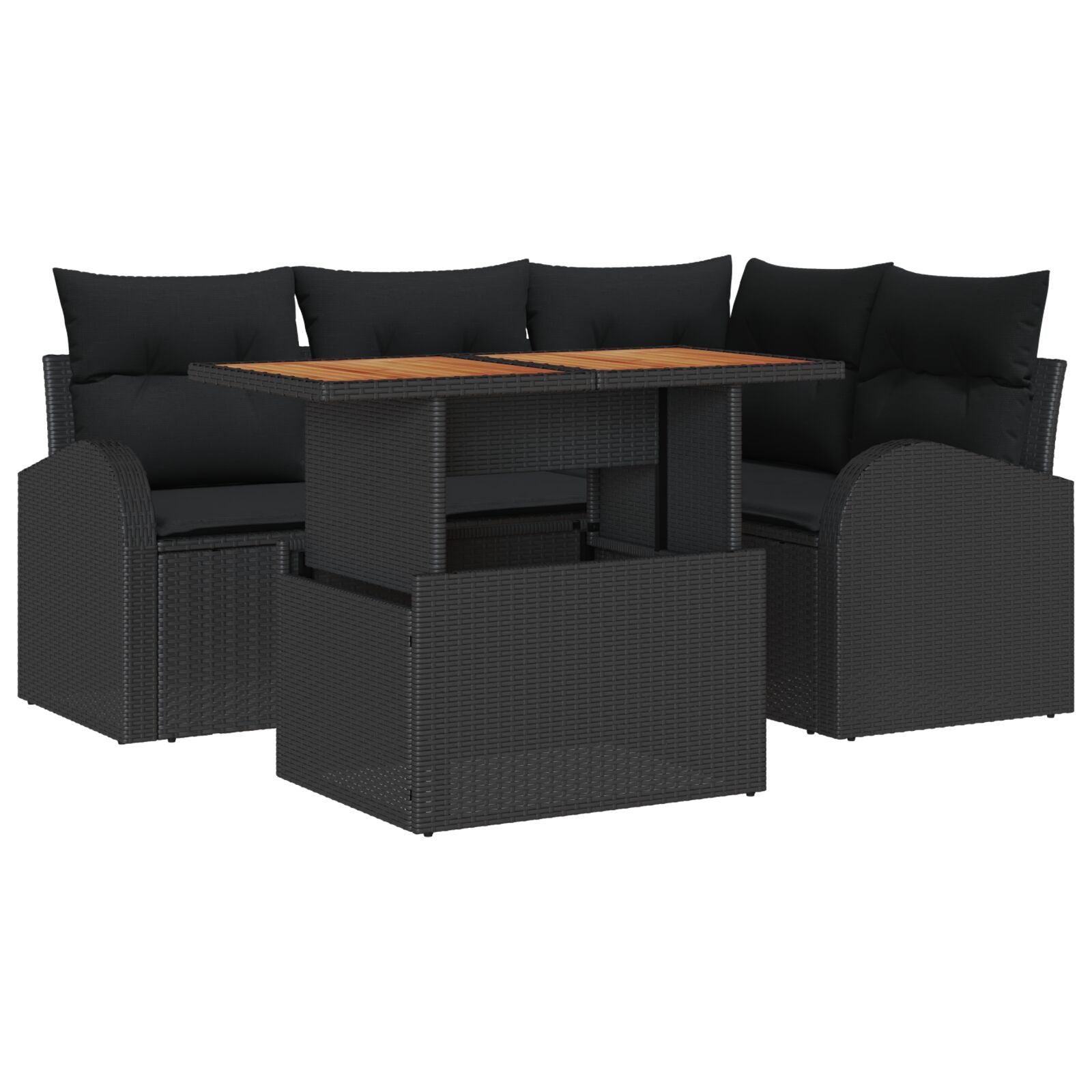 5-Delige Tuin Eetset Met Kussens Zwart Poly Rattan Acacia