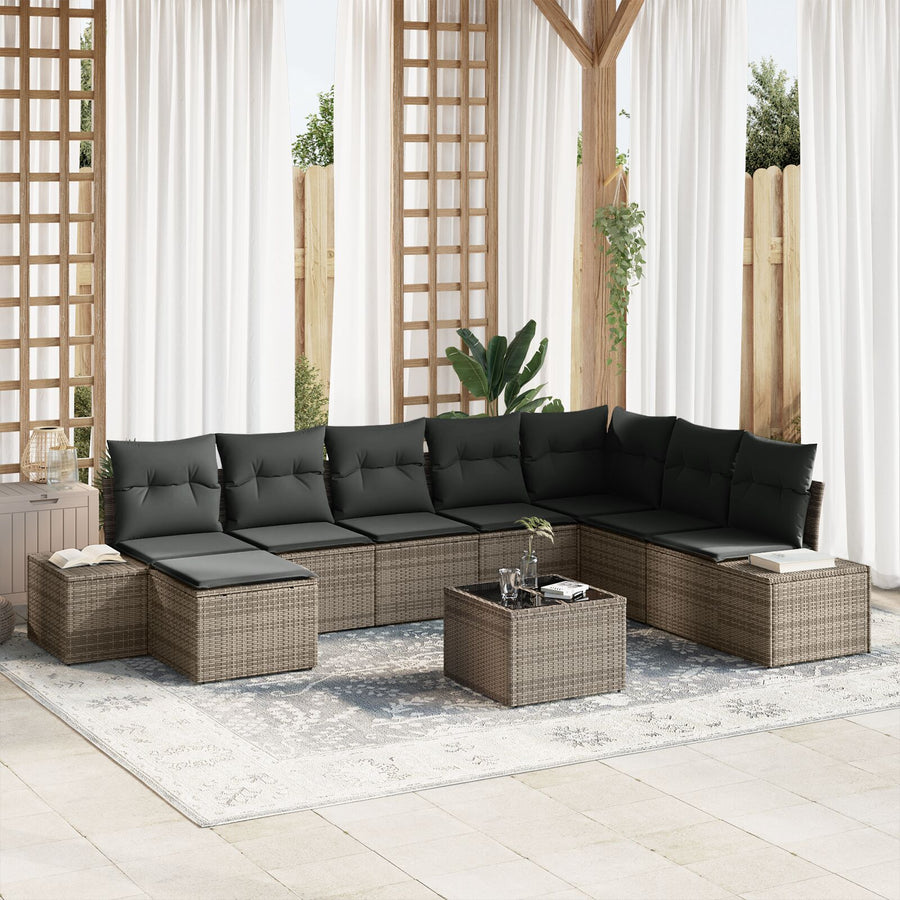8-Delige Tuin Sofa Set Met Kussens Zwart Poly Rattan