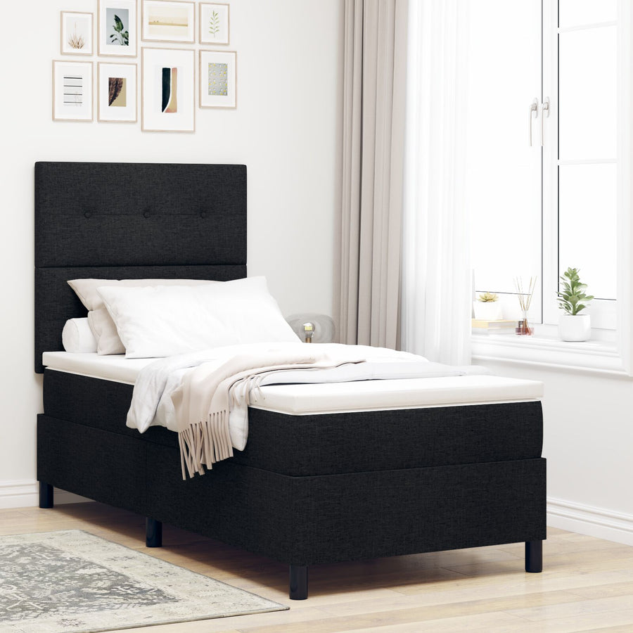 Boxspringbed Met Matras Stof Zwart 90 x 200 cm Knoppen tufted